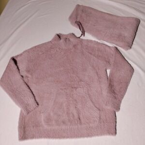 Mer Sea fuzzy mock neck sweater (Sz S/M) and‎ pants (Sz M) set mauve pink